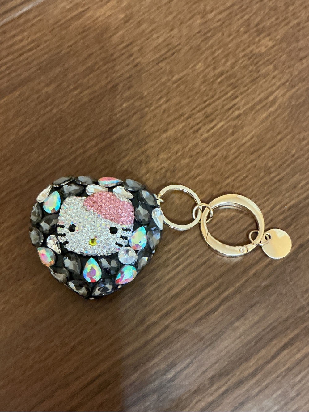New Hello Kitty Pink and Black Crystal Heart Keychain